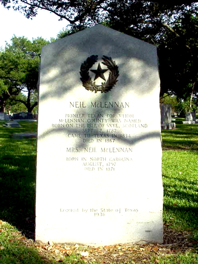 Photo of headstones/Neil McLennan d1867 Texas pioneer hdstn